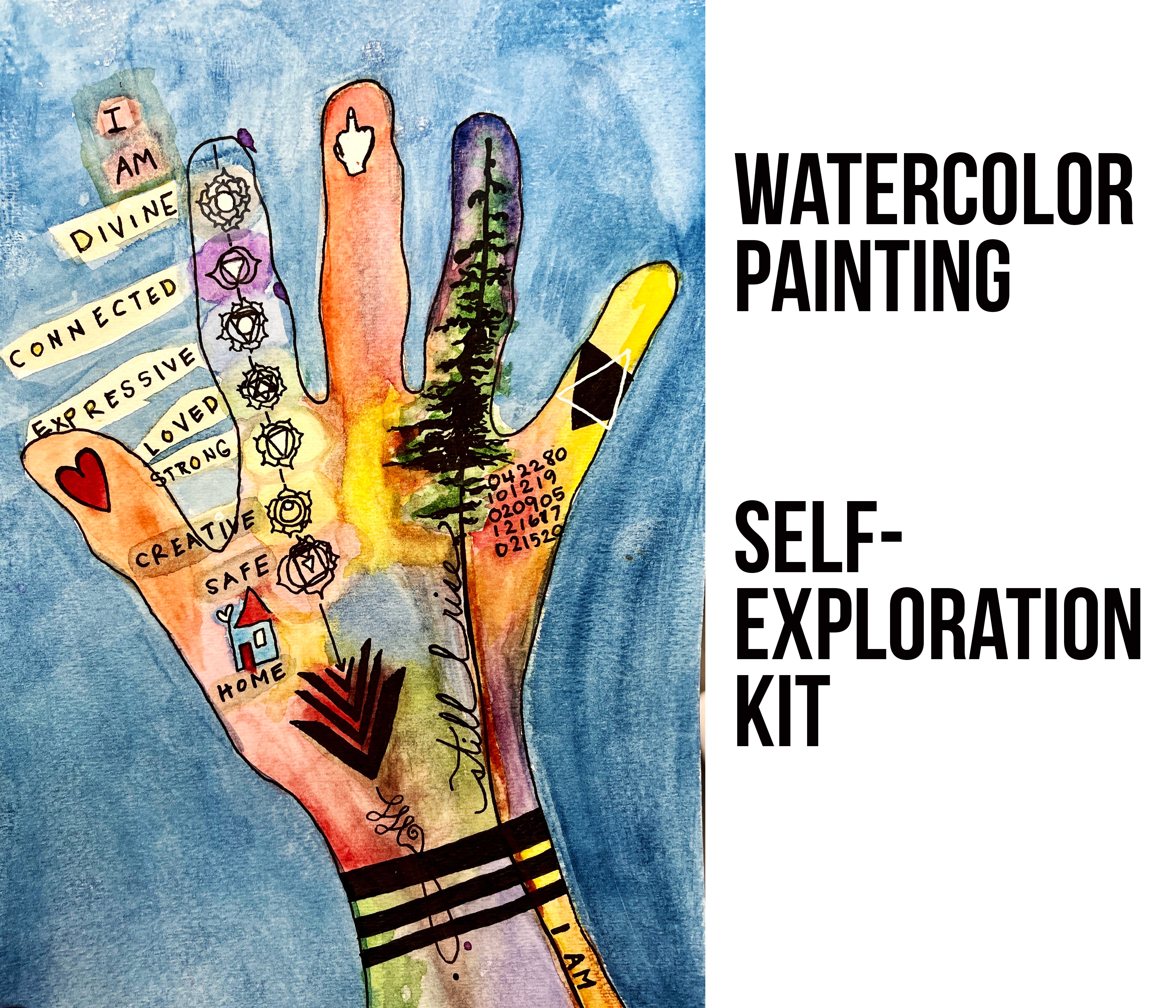 Hand map to authentic-self watercolor